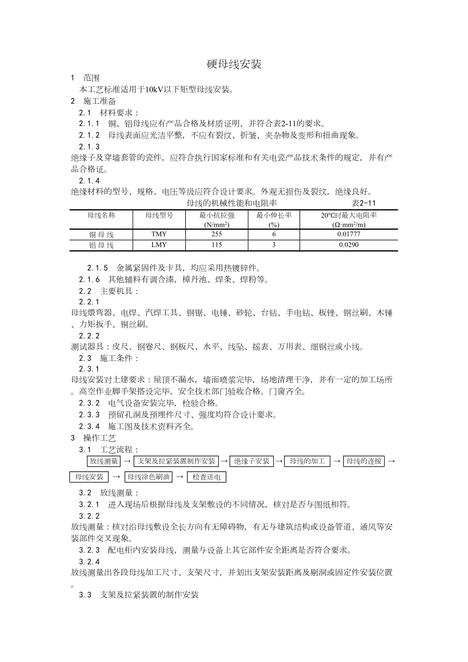 008硬母线安装工艺建筑工程施工组织设计.docx_第1页