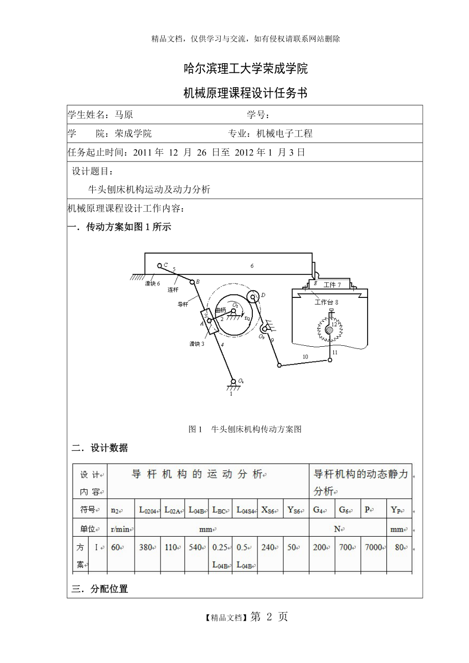 机械原理课程设计-牛头刨床.doc_第2页