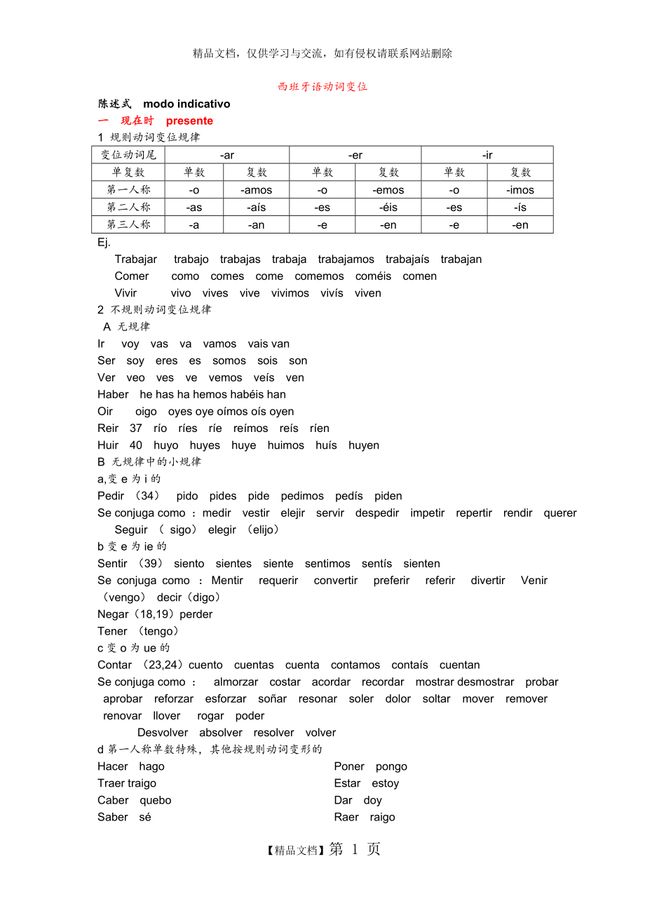 最全西班牙语变位动词及时态.doc_第1页