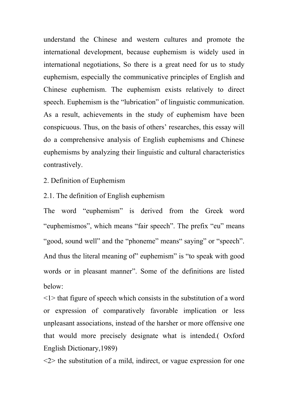 A Contrastive Study of English and Chinese Euphemism英汉委婉语对比研究.docx_第2页