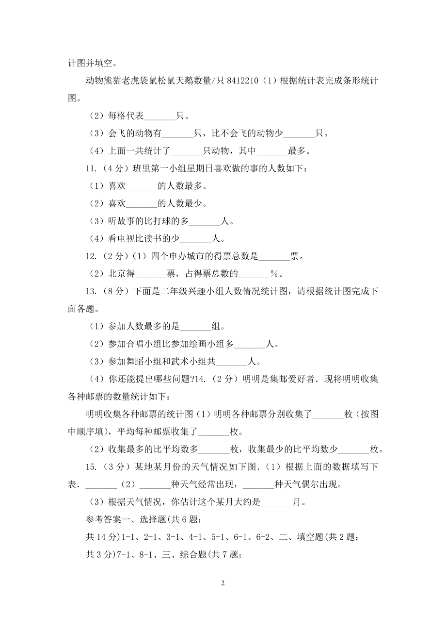 小学数学人教版四年级上册7条形统计图(A卷).docx_第2页