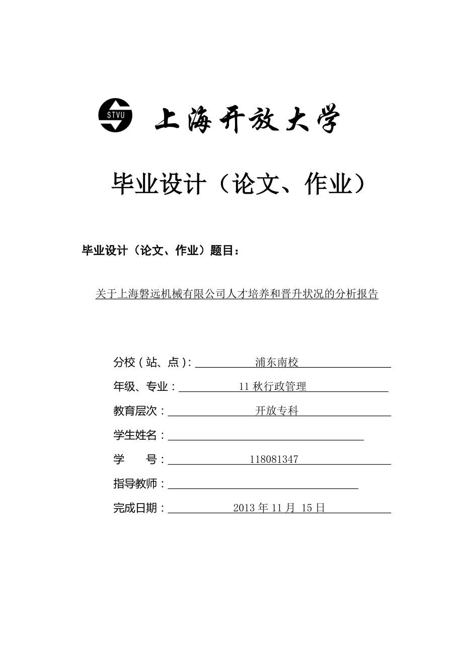 关于上海磐远机械有限公司人才培养和晋升状况的分析报告.doc_第1页