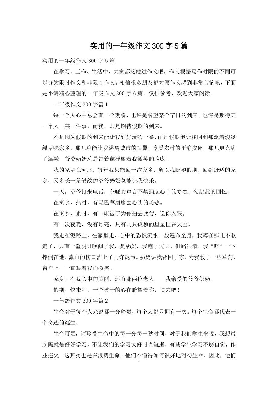 实用的一年级作文300字5篇.docx_第1页