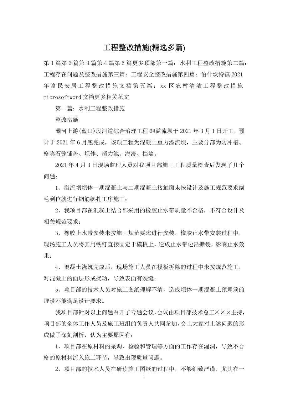 工程整改措施(精选多篇).docx_第1页