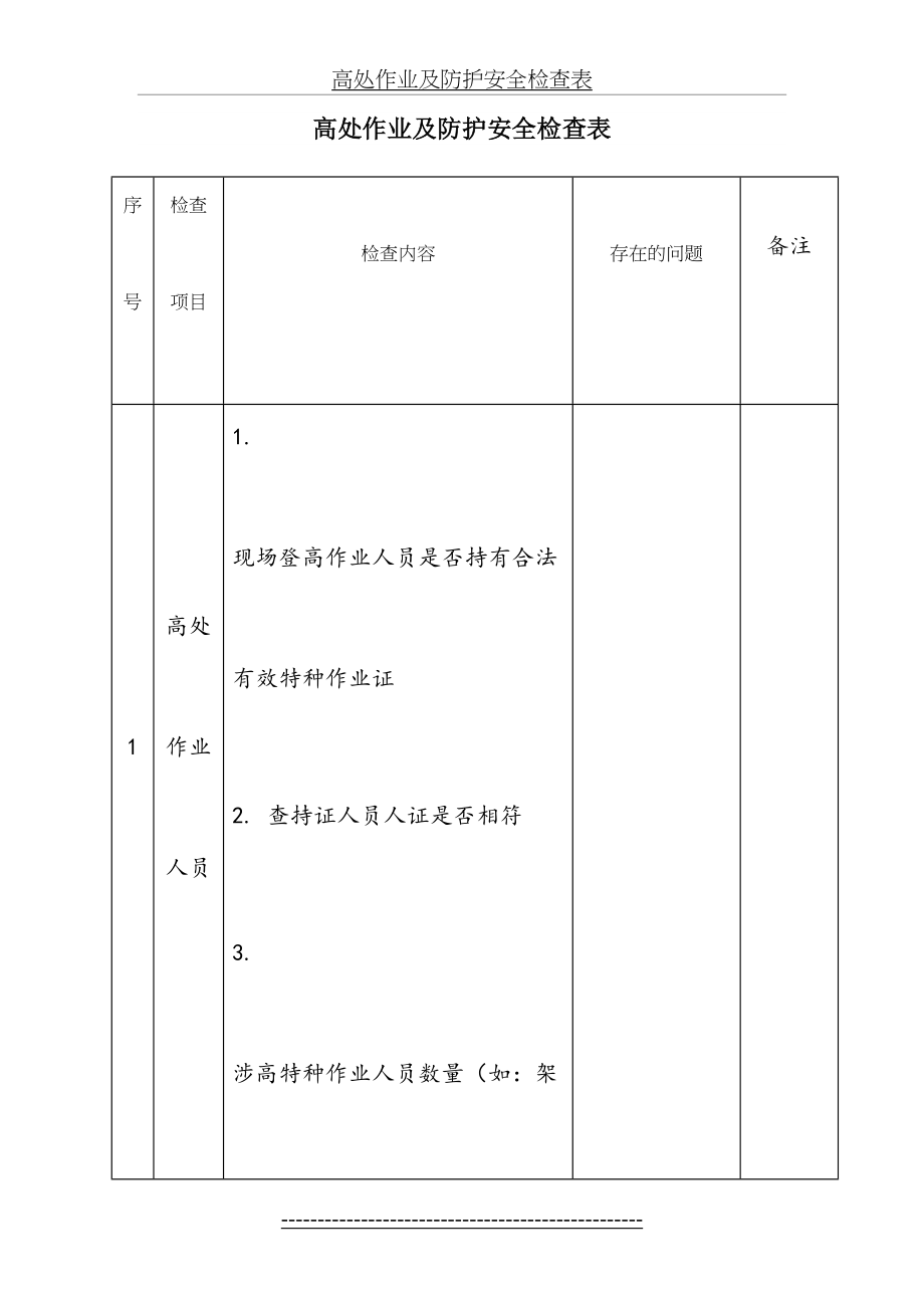 高处作业及防护安全检查表.doc_第2页