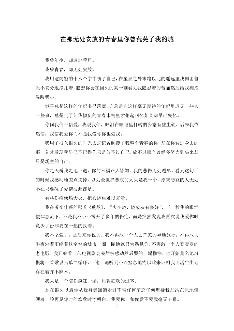 在那无处安放的青春里你曾荒芜了我的城.docx_第1页