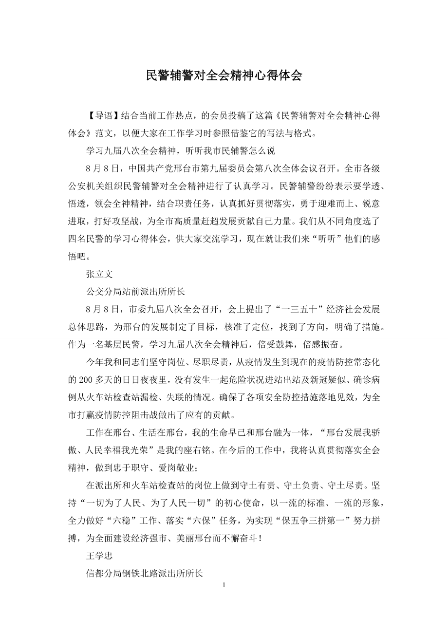 民警辅警对全会精神心得体会.docx_第1页