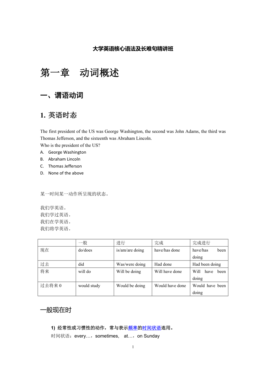 大学英语核心语法及长难句精讲讲义.doc_第1页