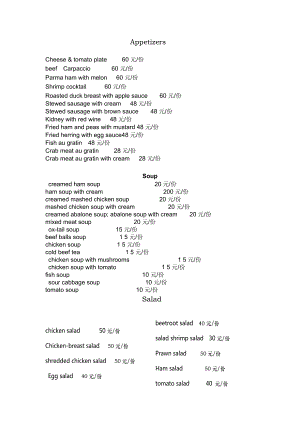 Appetizers饮食英语价目.doc