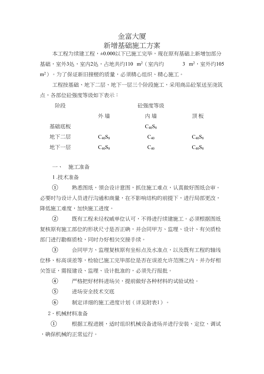 工程管理金富大厦地下室施工方案（新）.docx_第1页