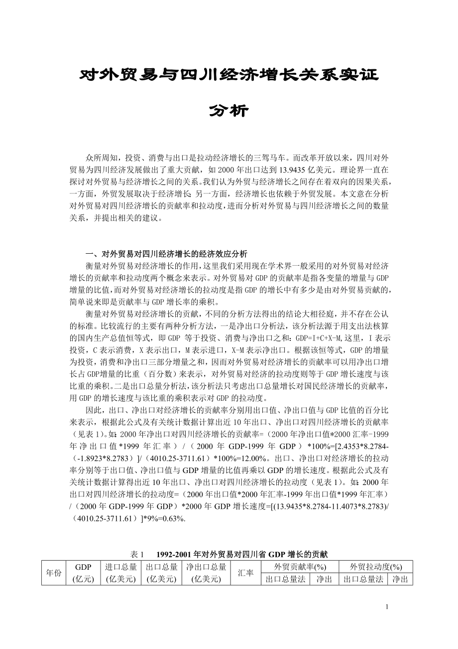 对外贸易与四川经济增长关系实证分析.doc_第1页