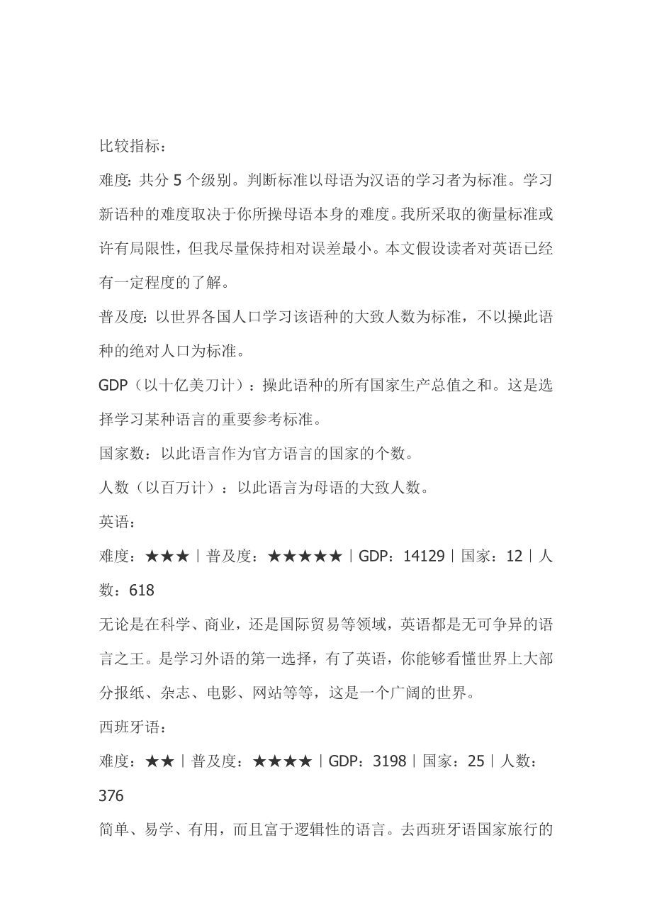 各国语言学习难度比较指标.docx_第1页