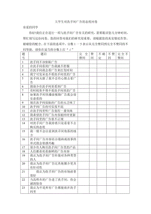 大学生对洗手间广告的态度问卷.doc