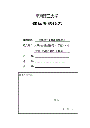 实践的决定性作用----阅读关于费尔巴哈的提纲有感.doc