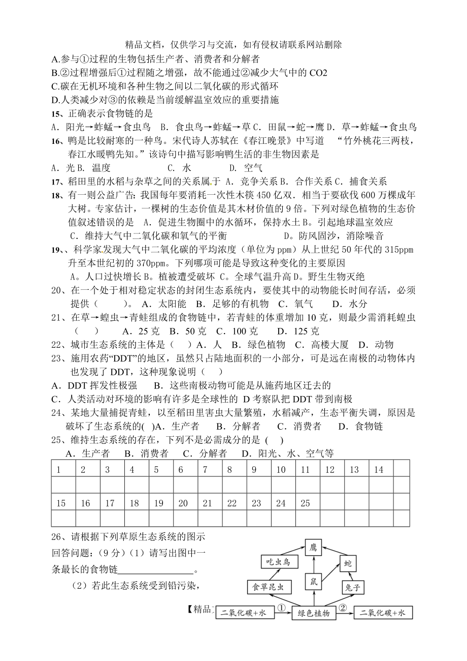 生物与环境周周清试题 2012年12月7日.doc_第2页