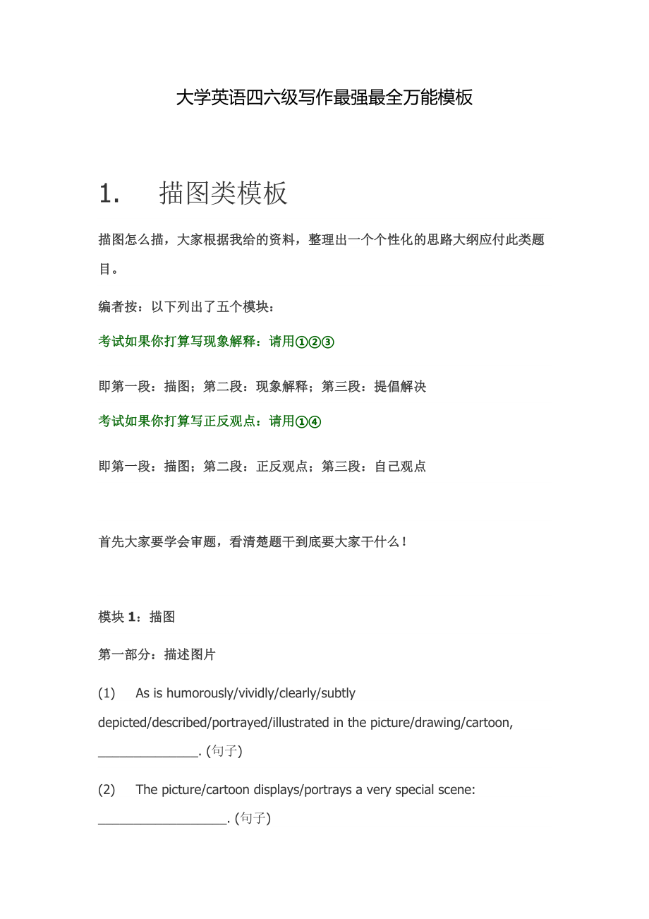 大学英语四六级写作最强最全万能模板.docx_第1页