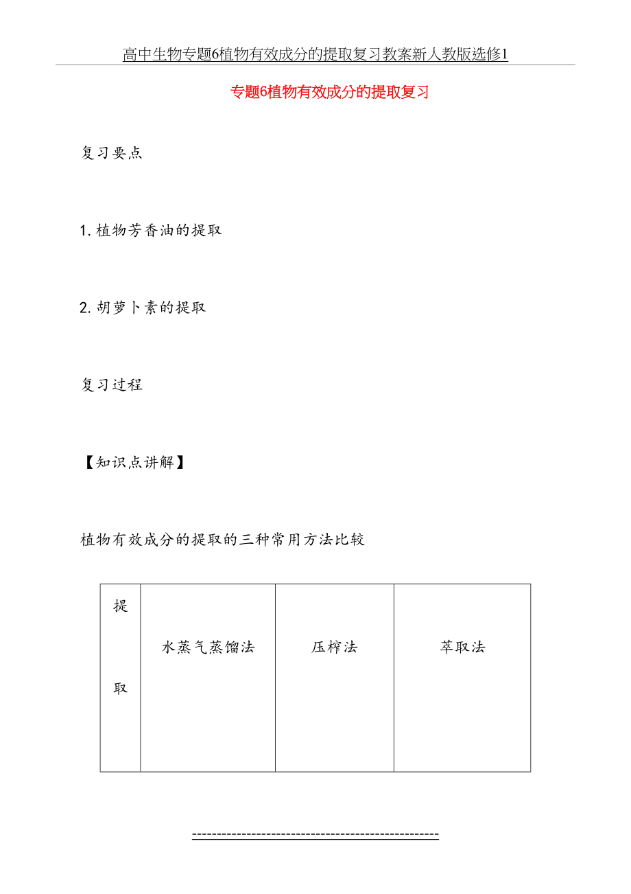 高中生物专题6植物有效成分的提取复习教案新人教版选修1.doc_第2页