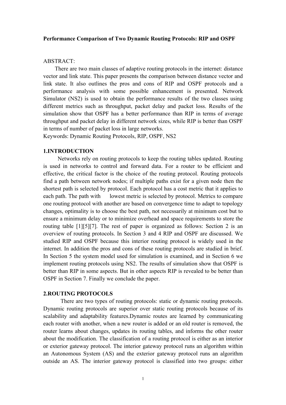 两种动态路由协议的性能比较：RIP和OSPF-外文翻译.docx_第1页