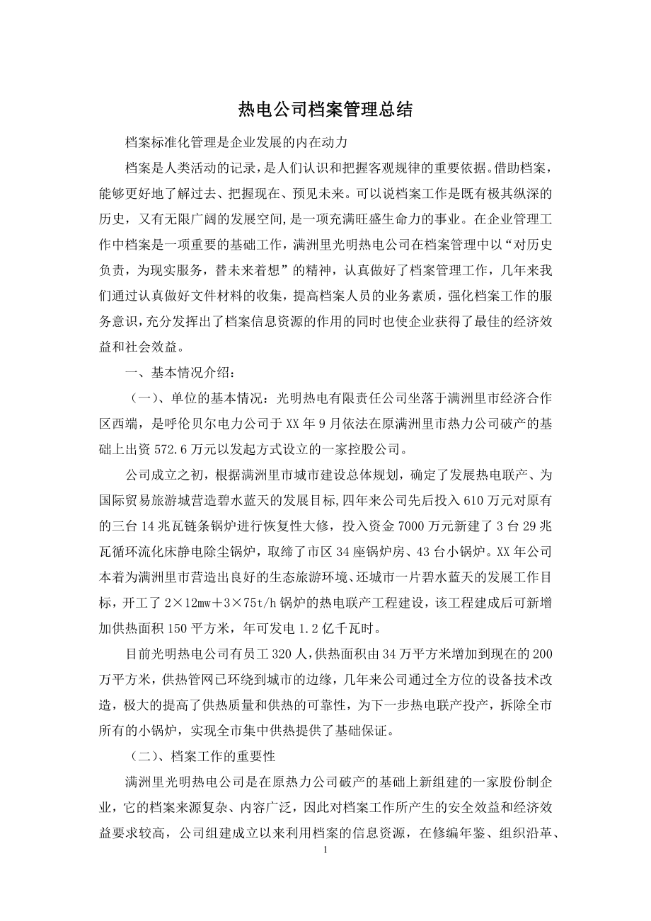 热电公司档案管理总结.docx_第1页