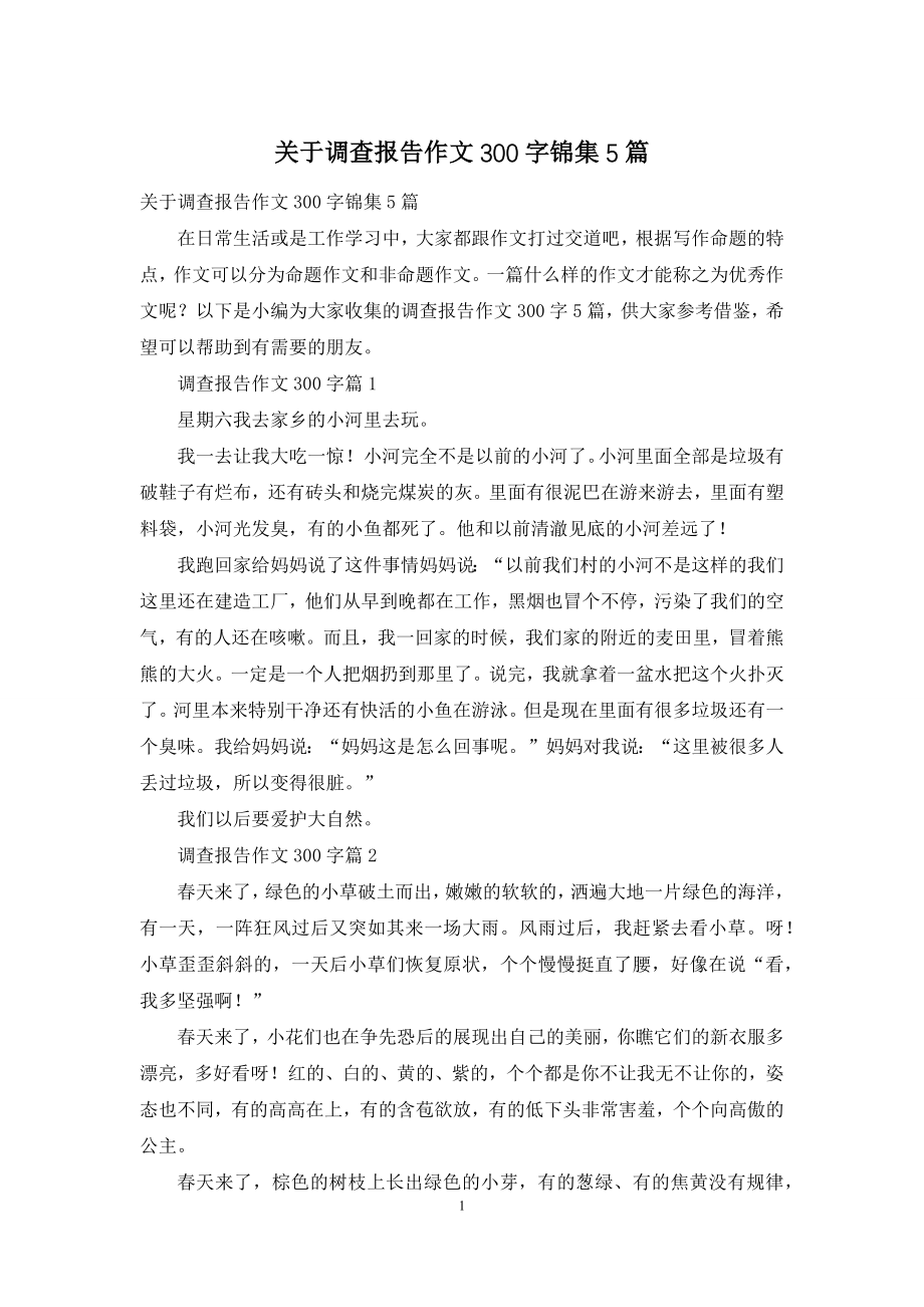 关于调查报告作文300字锦集5篇.docx_第1页