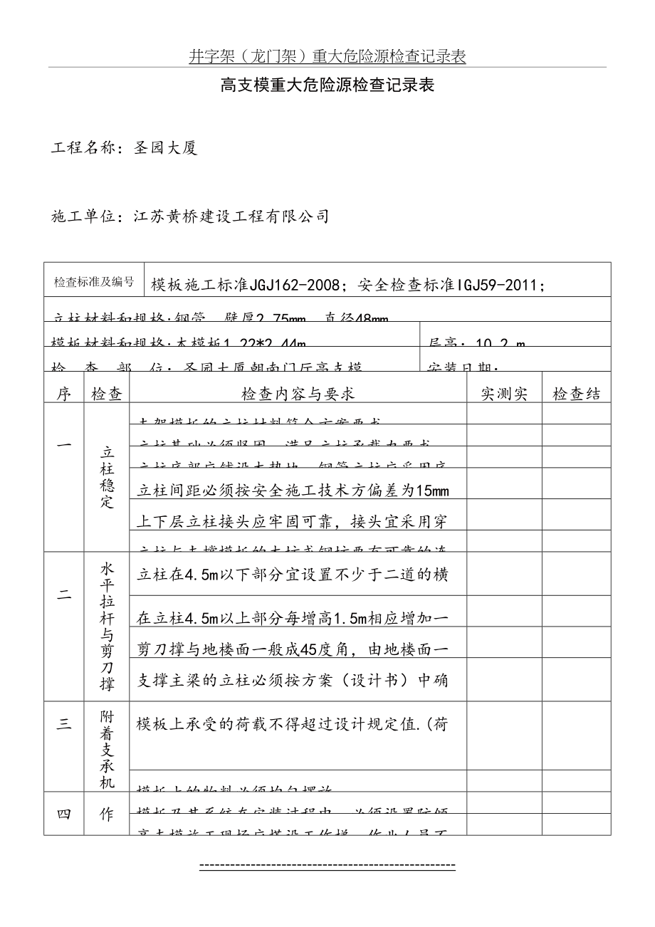 高支模重大危险源检查记录表-(1).doc_第2页