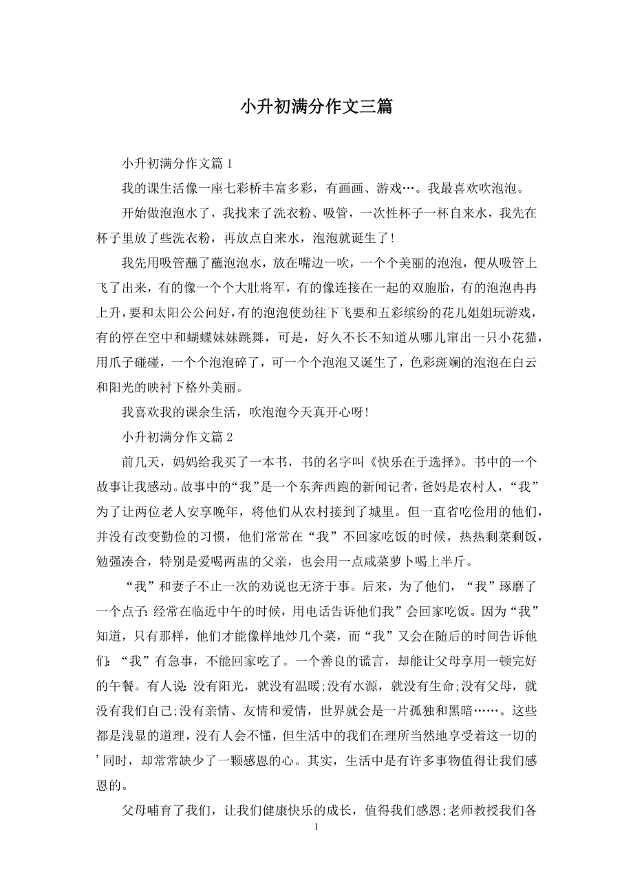 小升初满分作文三篇.docx_第1页