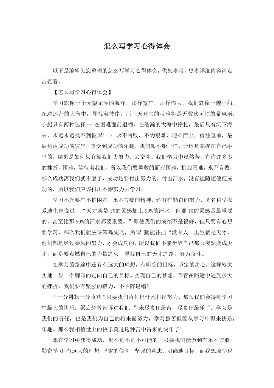 怎么写学习心得体会.docx_第1页