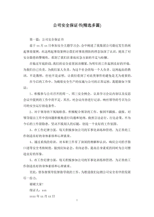 公司安全保证书(精选多篇).docx