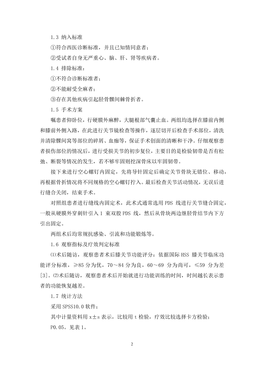 关节镜下空心螺钉与缝线内固定治疗胫骨髁间棘骨折.docx_第2页