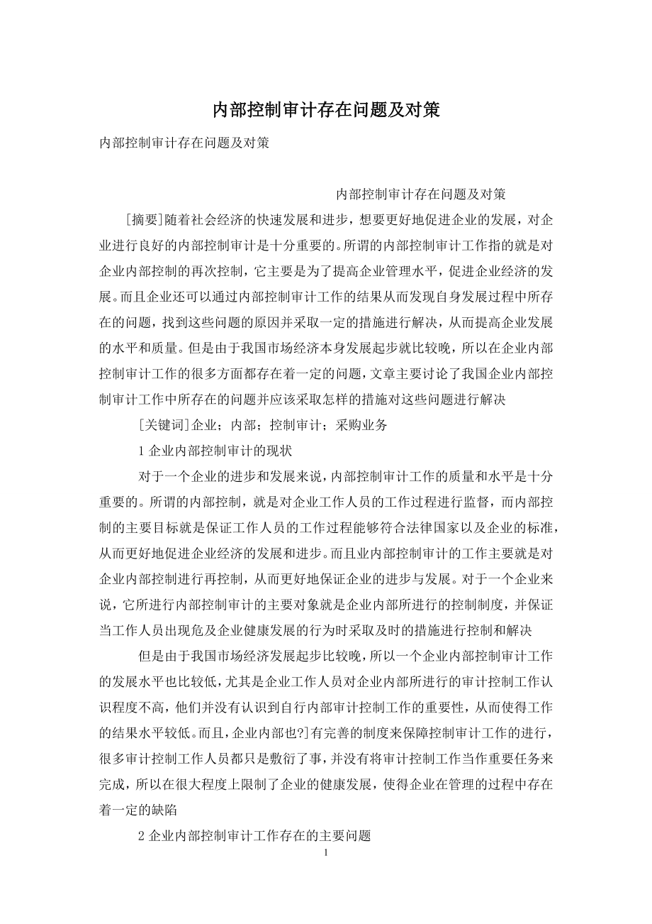 内部控制审计存在问题及对策.docx_第1页