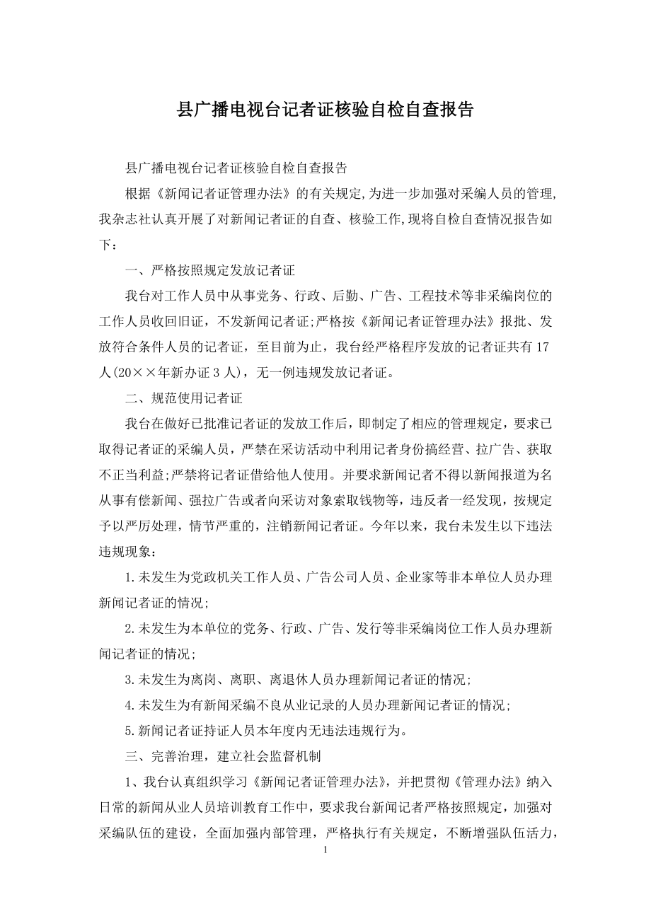 县广播电视台记者证核验自检自查报告.docx_第1页