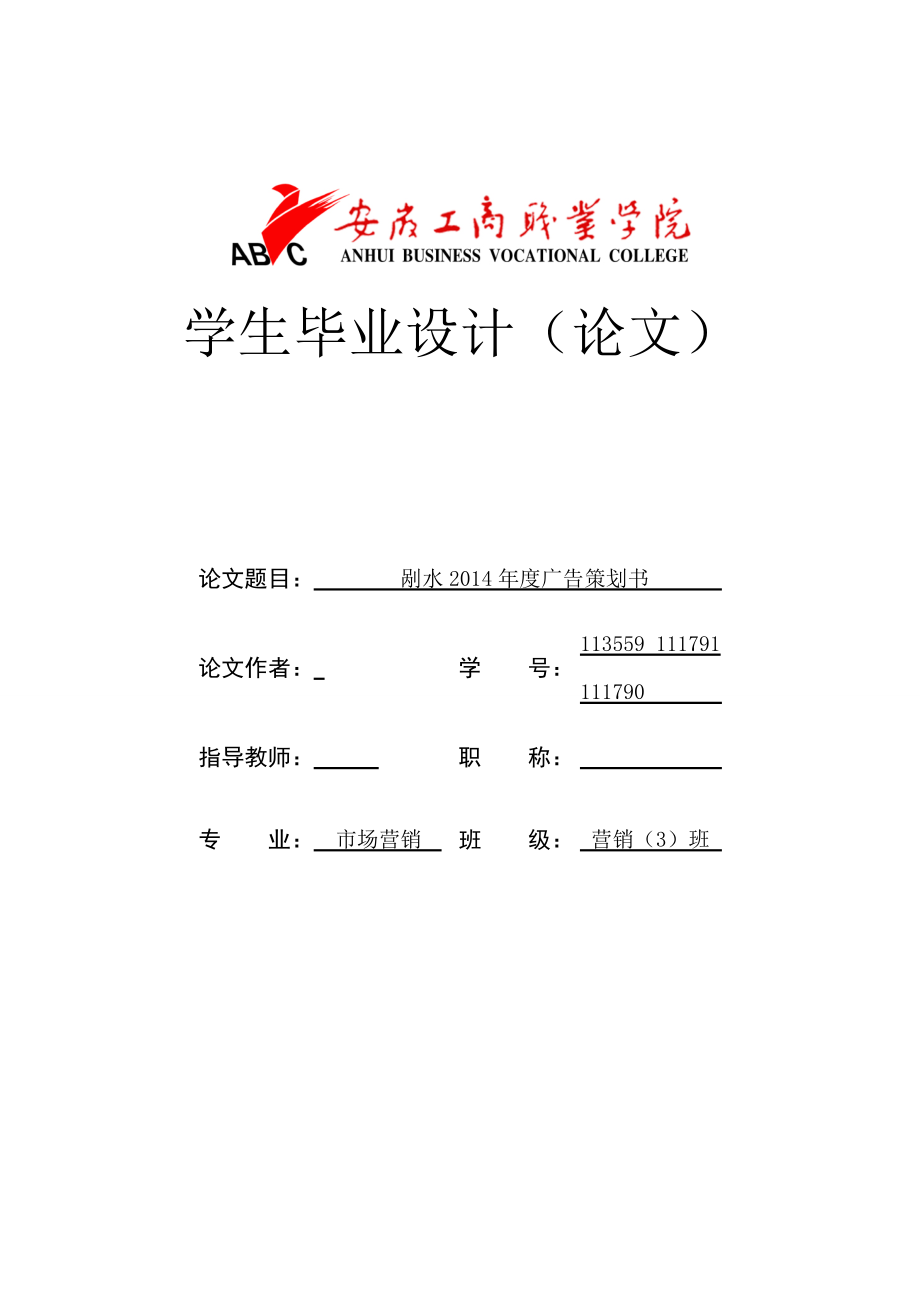 剐水2014年度广告策划书毕业设计.doc_第1页