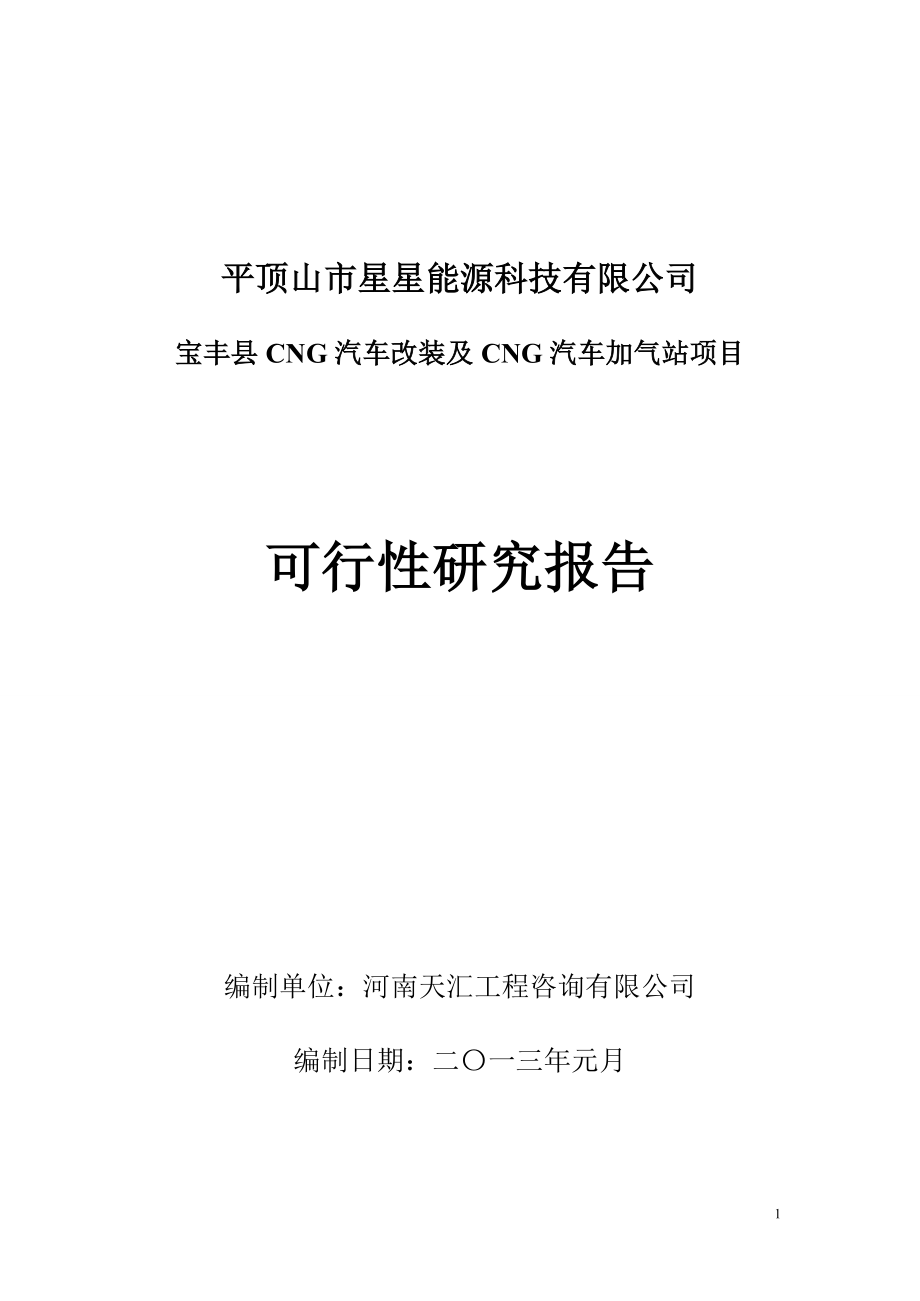 宝丰县CNG汽车改装及CNG汽车加气站项目可行性研究报告.docx_第1页