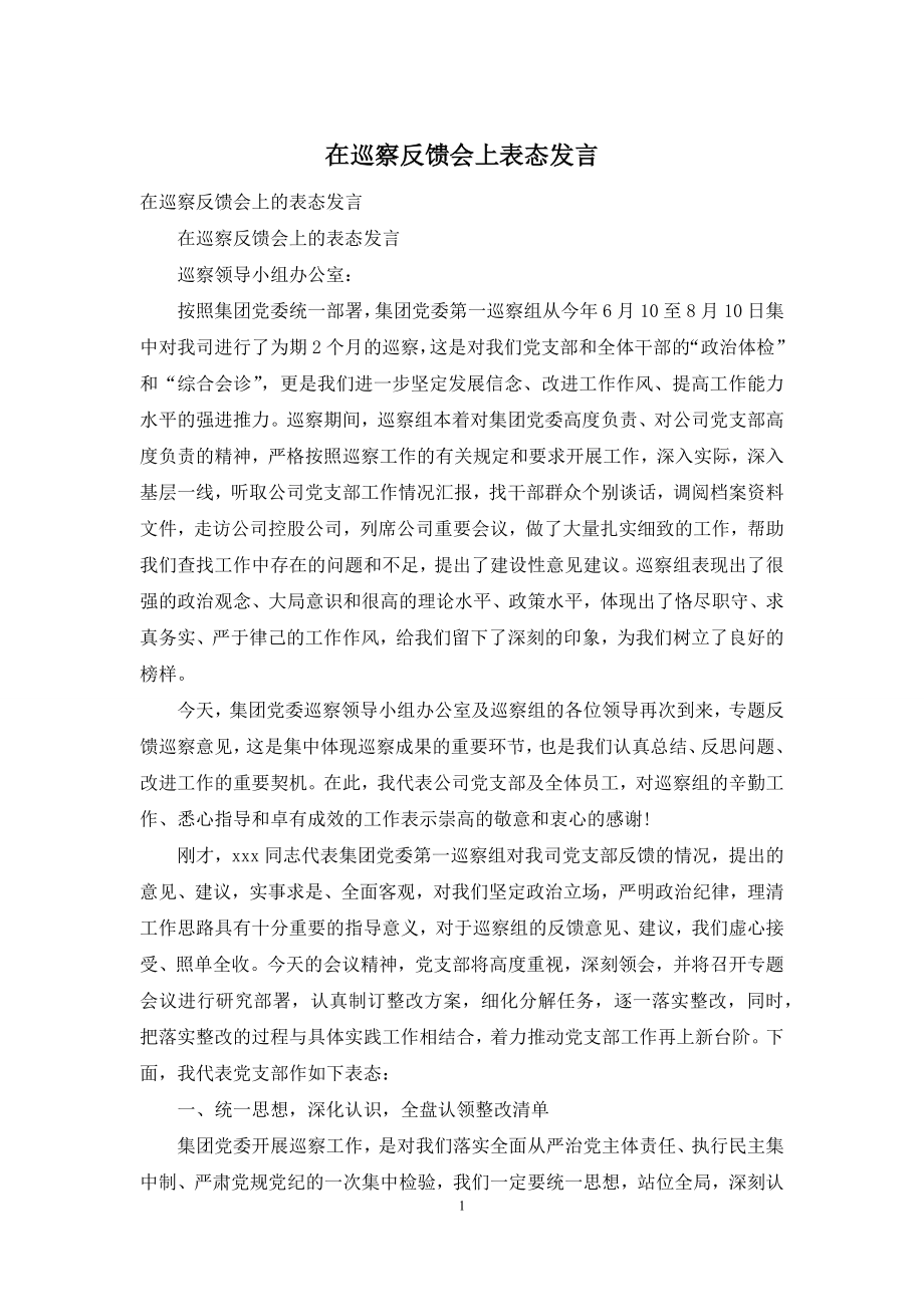 在巡察反馈会上表态发言.docx_第1页