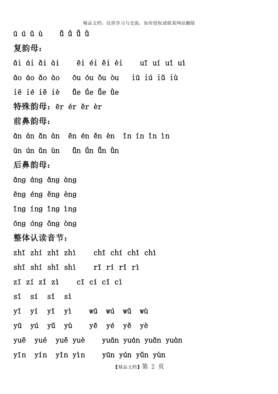 汉语拼音字母表及所有韵母及整体认读音节的四声调.doc_第2页