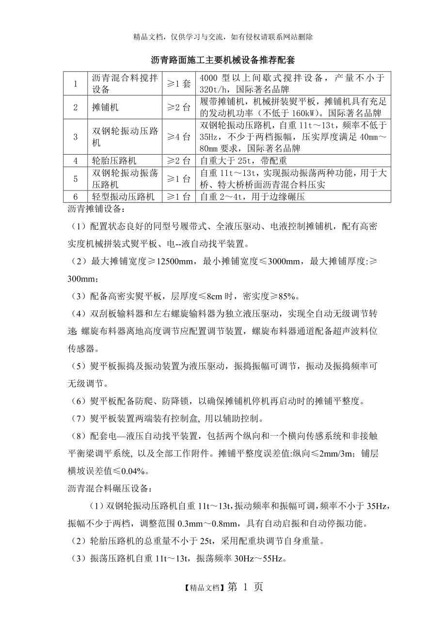 沥青路面施工主要机械设备推荐配套.doc_第1页