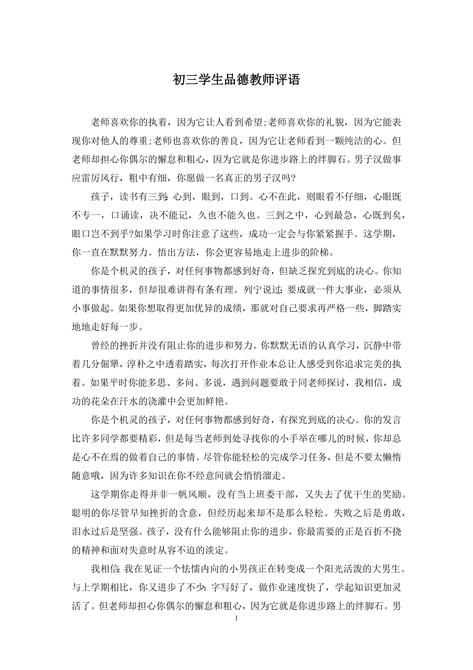 初三学生品德教师评语.docx_第1页