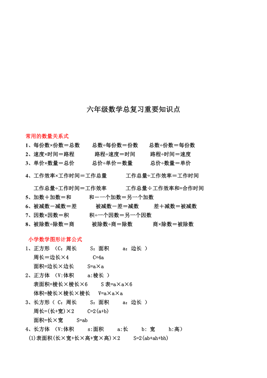 2018年六年级数学总复习知识点归纳.docx_第2页