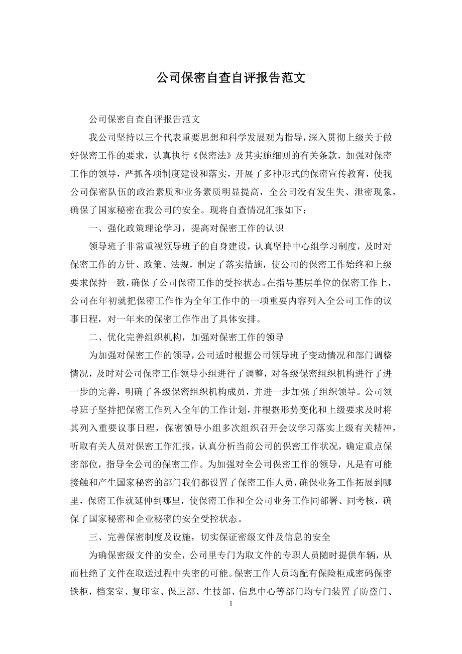 公司保密自查自评报告范文.docx_第1页