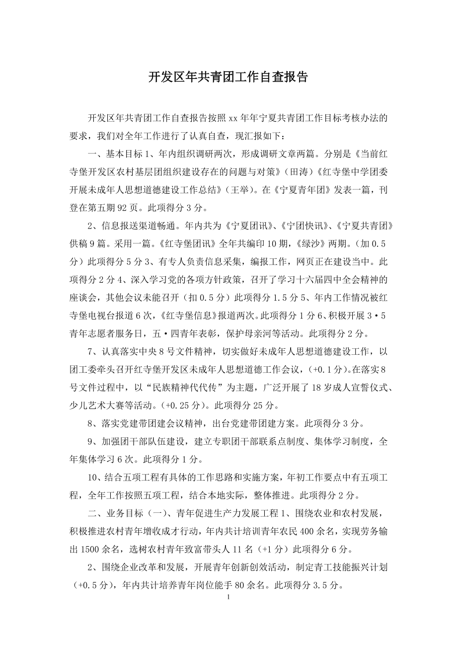 开发区年共青团工作自查报告.docx_第1页