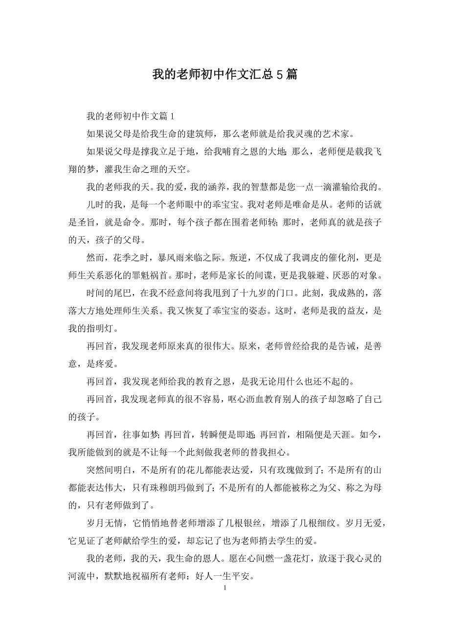 我的老师初中作文汇总5篇.docx_第1页