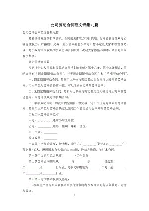 公司劳动合同范文锦集九篇.docx