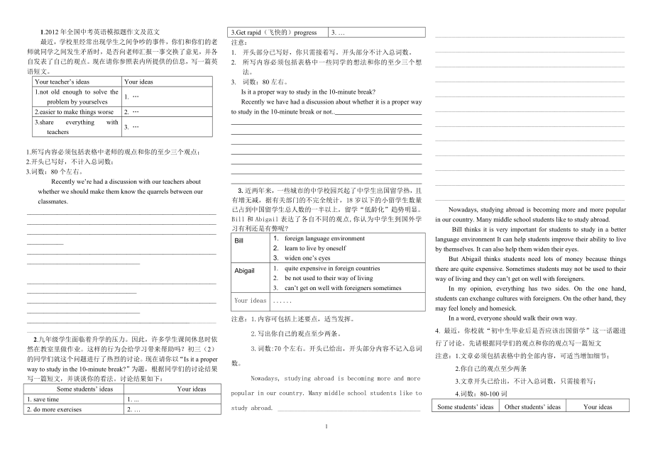 中考英语冲刺模拟作文题及范文.docx_第1页