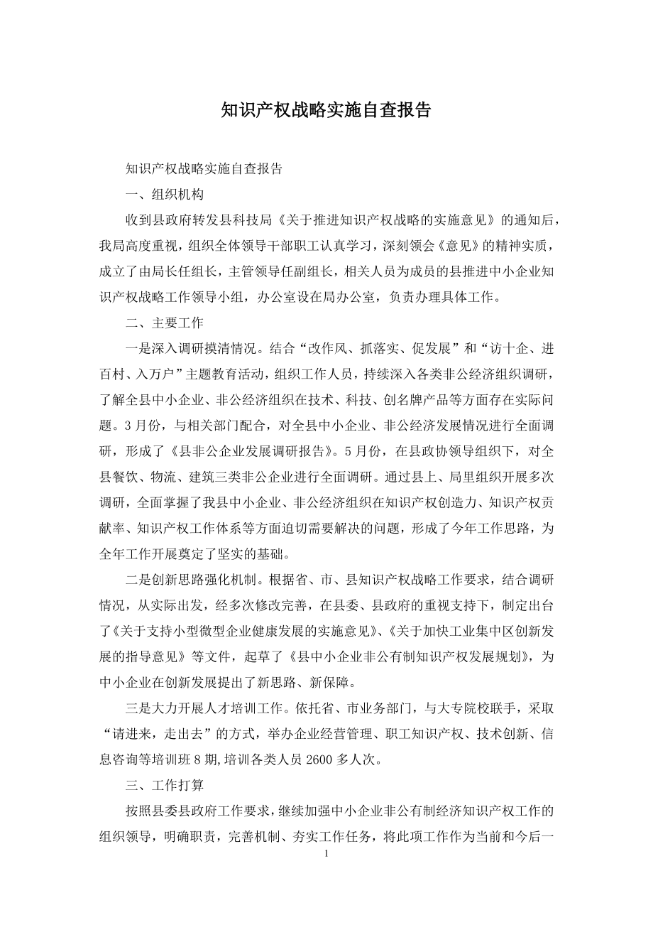 知识产权战略实施自查报告.docx_第1页