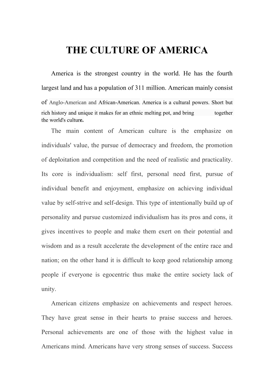 THE CULTURE OF AMERICA.docx_第1页