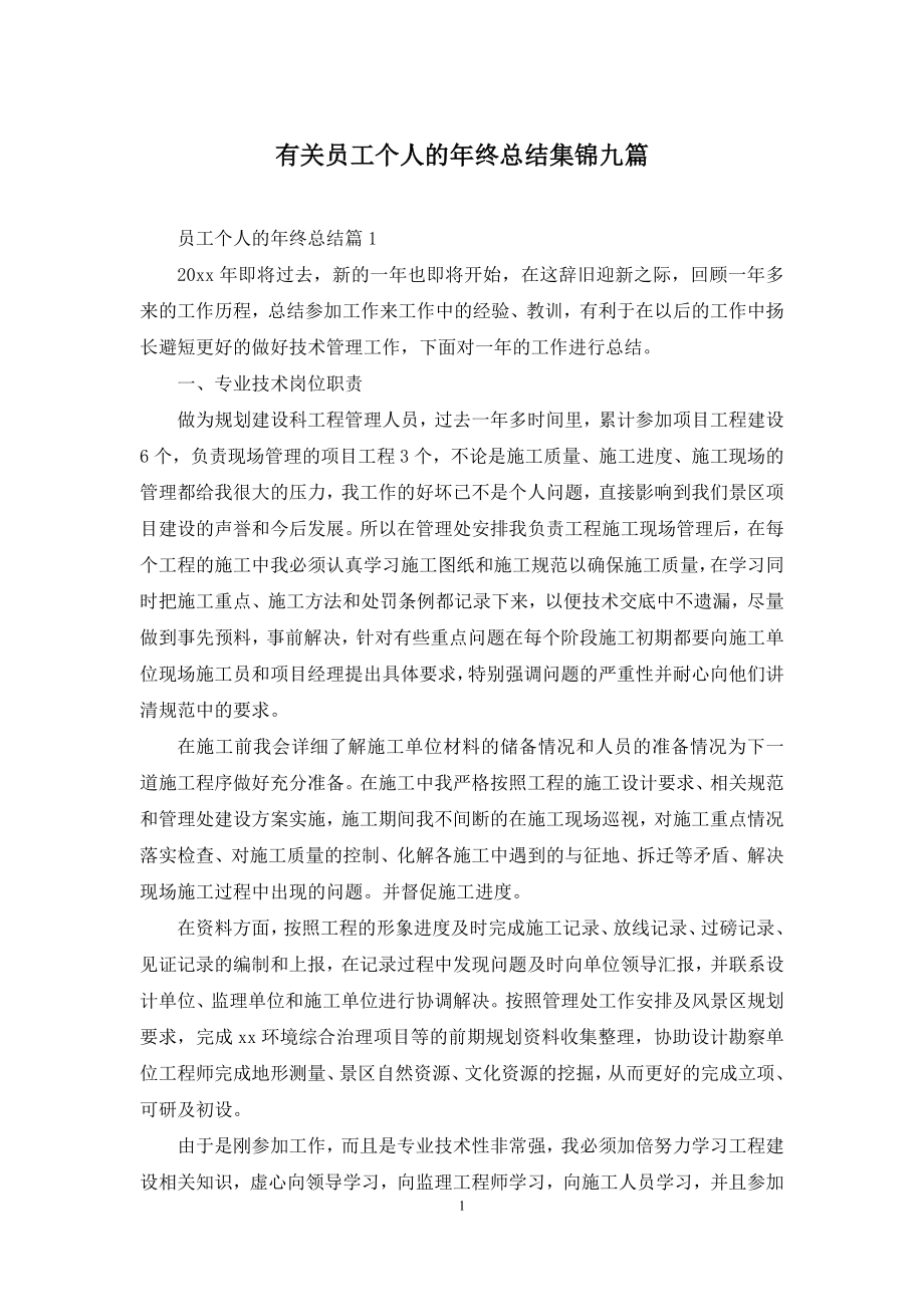 有关员工个人的年终总结集锦九篇.docx_第1页