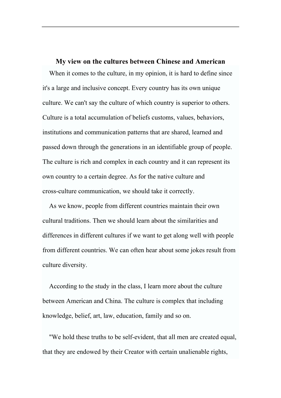 My view on the cultures between Chinese and American.docx_第1页