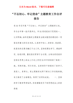 “不忘初心、牢记使命”主题教育工作自评报告.docx