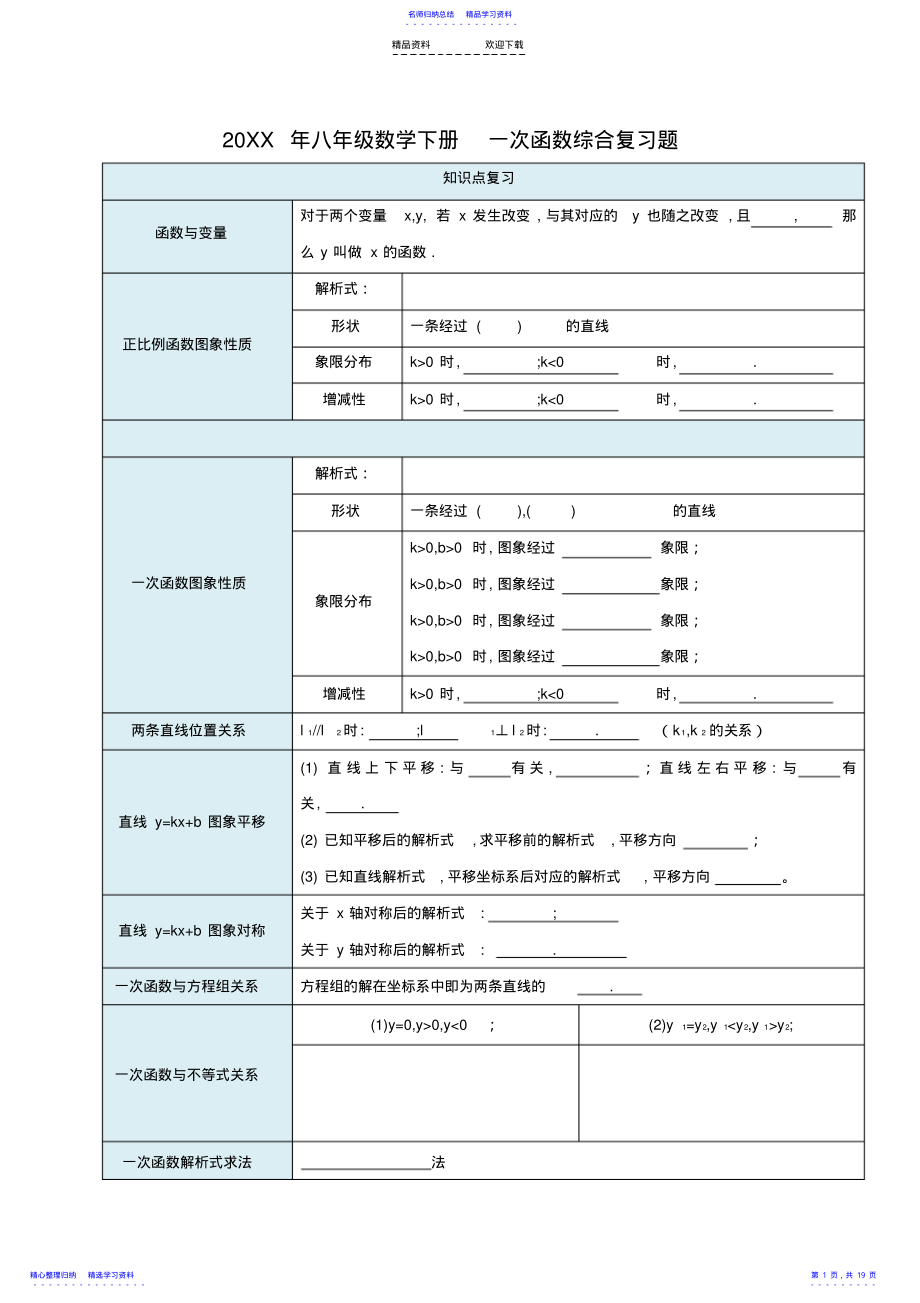 2022年一次函数综合复习提高题及答案 .pdf_第1页