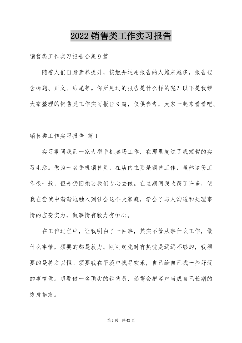 2022销售类工作实习报告例文6.docx_第1页